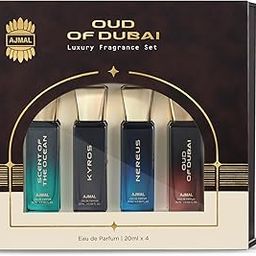 Ajmal Oud of Dubai Gift Set for Men & Women | Pack of 4 x 20ML | Unisex EDP Perfume Set | Kyros, Scent of The Ocean, Nereus, Oud of Dubai | Long-Lasting, Luxury Fragrances | Premium Gift Set for Him & Her-34