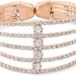 Rose Gold Tone Dazzling Austrian Diamonds Embellished Party Bling Cuff Bracelet For Women-ZPFK12103-15