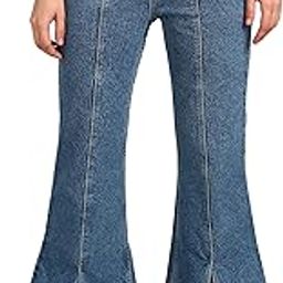 Womens Mid Rise Denim Slit Hem Wide Leg Jeans-image-83