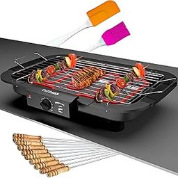 Cultbuzz 2000 Watt Electric Barbecue Grill Smokeless Portable Adjustable Temperature Indoor And Outdoor Barbeque Grill For Home Removable Water Filled Drip Tray (Bbq With Stick Spatula) - Multicolor-13