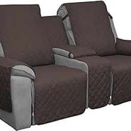 Easy-Going Loveseat Recliner Cover with Console, Reversible Couch Cover for Living Room, Split Sofa Cover for Each Seat with Elastic Straps for Kids, Dogs, Pets(2 Seater, Chocolate/Beige)-image-14