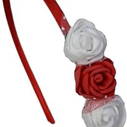 Floral hairband Flower Hair Band flower hair accessories Head Band floral for Women and Girls Tiara for women wedding - Artificial RED & WHITE Color : 1 Pc-image-34