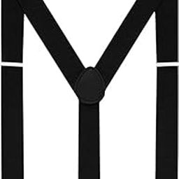 Suspenders for Men, Solid Color Mens Suspender with Bow Tie, Y Shape with Strong Clips Adjustable Braces, Elastic Y Shape Suspender Solid Strong Straight Clips for Adults Pants, Black, One-image-73