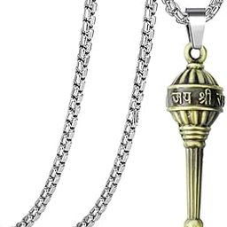 Hindu Lord Bajrangbali Hanuman idol Monkey God of Devotion Locket With Link Chain Silver Zinc Metal Pendant Necklace For Men And Women-image-79
