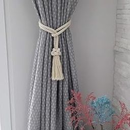MAKNGRID Tie Backs, Cotton Striped Tie Back, Holdback, Rustic Nautical, Macrame Rope Curtain Window Accessories, Holdback Rustic (White, Medium)-image-24
