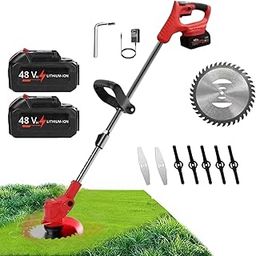 FEXMY Electric Grass Cuter 48V String Trimmer Weed Grass Cutter, Grass Trimmer with 3 Types Cutting Blade,2PCS Batteries and Charger Included, Lawn Edgers Battery Powered Lawn Trimmer for Garden Yard-26