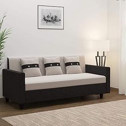 FURNY Lifestylia 3 Seater Fabric Sofa Set for Living Room (Light Grey-Black)-image-34