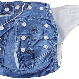 Lukzer 1PC Extra Soft Washable Baby Cloth Diaper with 1 Wet Insert | Reusable & Adjustable Snap Button Nappy for Babies – Leakproof & Breathable (Denim Design)-0