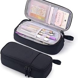 Angoo Durable Pen Pencil Case for School Supplies, High Capacity Pencil Bag Pouch Organizer for Teen Girls Boys Adults Polyster Fabric, Black-image-93
