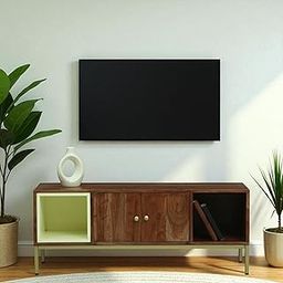 Kraft Bazaar Kalki Solid Acacia Wood TV Console | Entertainment Unit with Storage | TV Cabinet | Cabinet with Storage | Finish - Tubaq & Off White-image-29