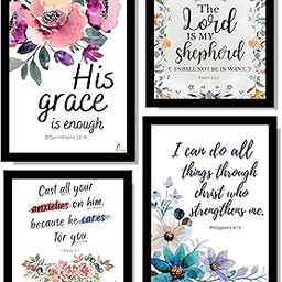 Printality Bible Verse Wall Frames Combo Of 4 || A4 Size Photo Frame || 8x8 Photo Frames For Office Wall Décor Christians Photo Frames Size Hanging Frame for Decoration Room, Bedroom, Hall, (M2)-image-2