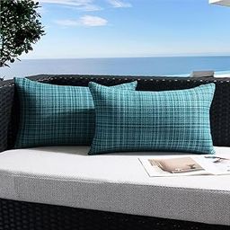 UGASA Outdoor Waterproof Throw Pillow Covers Pack of 2 Patio Water Resistant Pillow Cases Summer Woven Texture Decorative for Outside Garden Porch Yard Bench Tent 12x20 Inch, Teal-image-37
