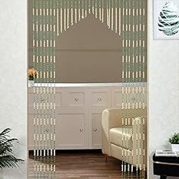 GOYCORS Polyvinyl Chloride Arch Pearl Moti Beads Hanging Decorative String Door Curtains 7 Feet Long (Green)-image-73