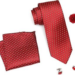 Mens Plaid Dotted Silk Necktie Tie Gift Set With Pocket Square, Cufflinks & Brooch Pin Formal Tie With Leatherite Box (A13RB, Free Size)-image-79