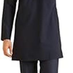 Men's Mid Kurta Trouser Set, Magenta Cotton Blend, Solid Regular Fit Mandarin Collar Long Sleeves-8