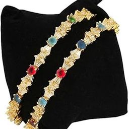 Luxury Gold Plated Bangles for Women & Girls | Multicolor Stone Bracelet Set with American Diamond Accents | Ethnic Wedding Jewellery-image-1