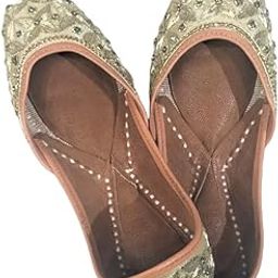 Ethnic Indian Juttis, Embroidered Leather Flats Gold-picture-55