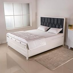 HomeHub Furniture Menyr Metal Bed King Size, Double Bed Furniture, Metal Storage Bed (White Colour) 6X6-image-13