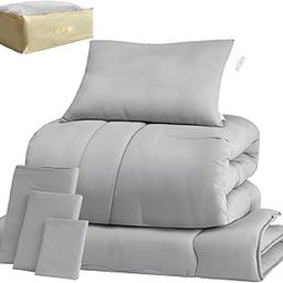 fuwawa Single Comforter Set, 7-Piece Set, Antibacterial, Deodorizing, Washable, Comforter Set, Storage Case, Solid Cotton Triple Layer Mattress, Comforter, Pillow, Includes Covers, Soft Texture-17