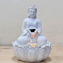 SwarnHouse Decors® Lotus Buddha Water Fountain for Home, Office, Garden White Color Large Size - 15 Inch-picture-14
