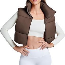 Women Cropped Puffer Vest Sleeveless Lightweight Warm Vest Outerwear Full Zip Stand Collar Vest Jacket-78