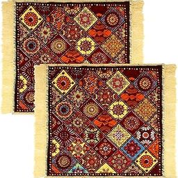Kuber Industries Velvet Prayer Mat - Meditation Carpet, Pooja Aasan, Rangoli Square, Traditional - Small, Pack of 2, Multicolor-image-24