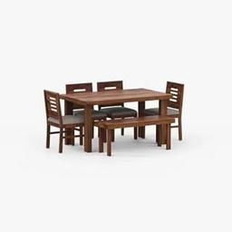 Wood Villa Decor Premium Dining Room Furniture Wooden Dining Table with 4 Chairs & 1 Bench Solid Wood 6 Seater Dining Set (Finish Color -Provincial Teak Finish-image-77