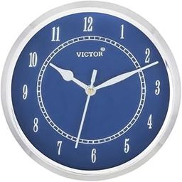 VICTOR Elegant Round Silver Color Plastic Case Blue Dial Analog Home/Office Decor Wall Clock (Size: 19 x 4.5 x 19 CM | Color: Silver | Weight: 178 grm)-4