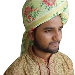 Men Hat Indian Handmade Floral Print Wedding New Sherwani Turban Pagri Groom Pag 7 3/8 (23") Large Multi-Color-picture-23