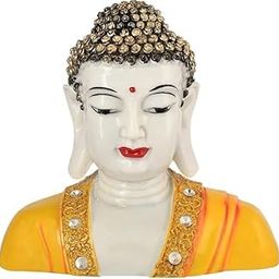 PRIYANKA CREATIONS Half Face Buddha Statue for Home Decor Living Room Idol & Figurine Gift Decorative Showpiece - 23 cm (Polyresin, Multicolor)-image-46