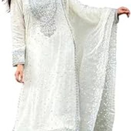 Women's Georgette Embroidered Sequence & Moti Work Straight Kurti with Sharara and Dupatta Set-image-86