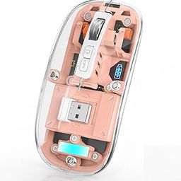 ELECTRO WOLF Bluetooth Wireless Mouse Tri-Mode (Dual BT5.1+2.4GHz) USB C Rechargeable Computer Mouse Full Transparent Silent Mouse with USB Receiver & Type C Cable for Laptop Desktop (Pink)-picture-1