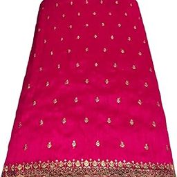 Raw Silk Embroidered Blouse Fabric, 1 Metre, Pink with Gold Work-picture-32