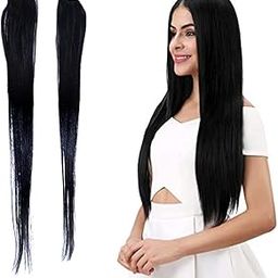 Confidence 2 Pcs Single Clip Human Hair Invisible Cover Up Side Patches Seamless Hair Extension for Girls and Women (Black, 14 Inch)-image-53