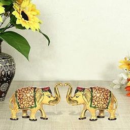 Handicrafts Paradise Metal Elephant Sculpture Set of 2 Home Office Gifts Décor, Gold, 5.2 inch, 2 Piece-image-14