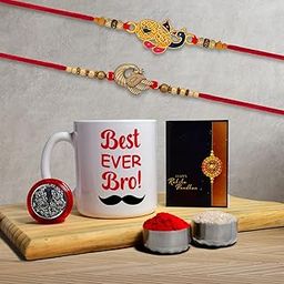 DeoDap Multicolor Bracelet/ Rakhi (K2_352+353_CMW) Mug with Silver Color Pooja Coin, Roli Chawal & Greeting Card | Occasion | Rakhi for brother with gift | bracelets for men stylish |rakhi combo for brother | Set of 1 Rakhi | Rakhi Chocolate Gift combo|-image-37