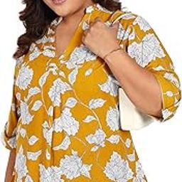 Women Plus Size Top | Rayon | Long | Hip Covering | Front Pleat | Stylish Trendy | Western Tunic (Yellow White, Size : 3XL-10XL)-image-7