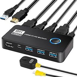 KVM Switch, 2 Port HDMI KVM Switch 2PC 1 Monitor, USB HDMI Switch for 2 Computer Share 1 HD Monitor and Keyboard Mouse Printer (8K60Hz)-10