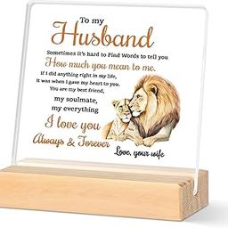 Bs amor Gifts for Husband from Wife Lion Themed Loving Acrylic Plaque Gifts - Romantic Birthday gift for Husband Home Office Desk Decorations, Wedding Anniversary, Valentine's Day and Father's Day 5x4 inch-image-37