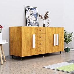 Bniture Multipurpose Storage Cabinet for Living Room, Kitchen, Office, Sideboard Cabinet with 4 Drawer and 3 Door Storage (Giant Wood)-image-91