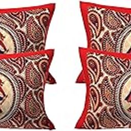RajasthaniKart 100% Cotton Pillow Cover (Set of 4) - Multicolor - Red Dandiya-9