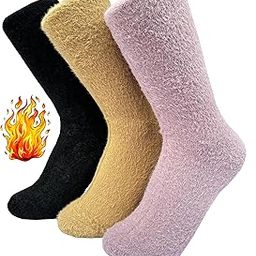 3 Pair Pink/Yellow/Black Fur Socks - Soft & Cozy Solid Winter Woolen Thick Warm Lined Stretchy Elastic Casual Socks (Without Thumb) for Girls/Ladies/Women-image-11