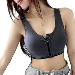 Girls And Women's Front Zipper Sports Bra Wireless Bra Active Yoga Sports Bras with Removable Pads. (Dark Grey)-image-103