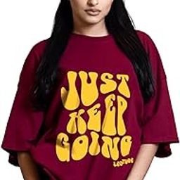 leotude Women's Cottonblend Oversized Half Sleeve Printed T-Shirts (Color: Maroon)-picture-40