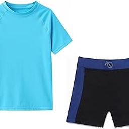 Men's Swimming T-Shirt & Trunk with Swimming Short 1 Anti Fog Swimming Goggles + 1 Silicone Swimming Cap+ 1 Nose Clip + 2 Ear Plugs(Blue)-image-3