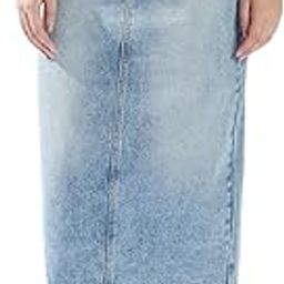 High Star Women Washed Midi Pencil High-Rise Back Side Slit Denim Skirt-image-57