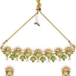 Forever More Green Stones and Pearls Enamelled Jewellery Set For Women|Ethnic Women Short Necklace Sets|Gift For Women |Women's Gift|Valentine Gift|-image-55