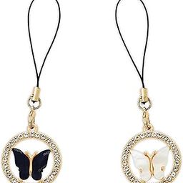Pack of 2 Rhinestone Butterfly Heart love pendant phone charms aesthetic for girls women backpack hanging key chain ring accessories necklace bracelet thread combo-18