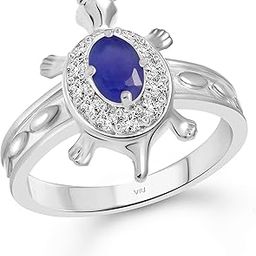 Vighnaharta Gemstone Blue Sapphire Tortoise Rhodium Plated Ring for Women and Girls - [VFJ1469FRR]-image-16