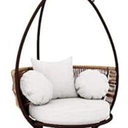 Rope 1 Seater Swing/Egg Chair with Stand & Cushions for Outdoor/Garden/Balcony/Roof-Top Powder Coated Iron Framing Beige & White Color (1-Seater with Stand)-image-10